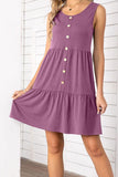 Decorative Button Scoop Neck Sleeveless Tiered Dress - Trendsi
