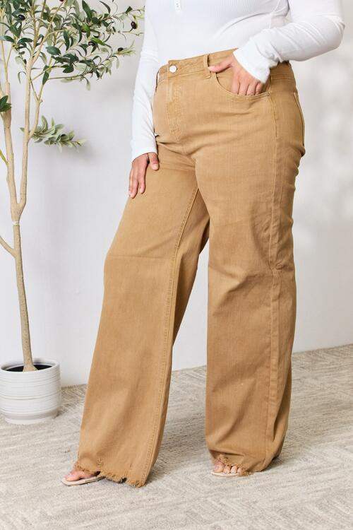 RISEN Full Size Fringe Hem Wide Leg Jeans - Trendsi - Flyclothing LLC