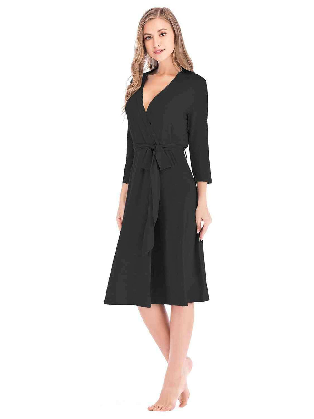 Plunge Tie Front Night Dress - Trendsi - Flyclothing LLC