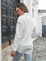 Cable-knit V-Neck Sweater Vest - Trendsi