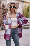 Plaid Dropped Shoulder Hooded Jacket - Trendsi - Flyclothing LLC