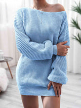 Rib-Knit Mini Sweater Dress - Trendsi - Flyclothing LLC