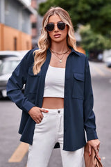 Dropped Shoulder Longline Shirt with Pockets - Trendsi - Flyclothing LLC