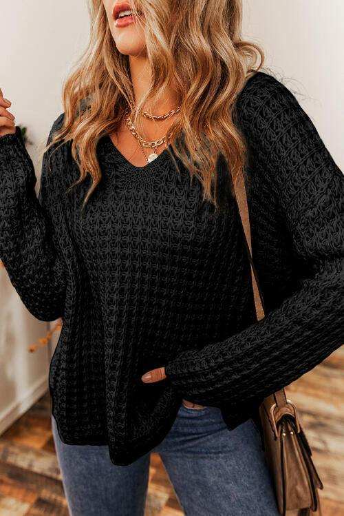 Openwork Round Neck Long Sleeve Sweater - Trendsi - Flyclothing LLC
