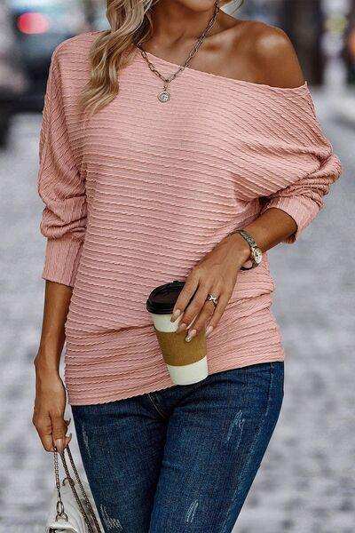 Texture Round Neck Long Sleeve Top - Trendsi - Flyclothing LLC