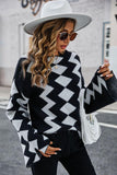 Geometric Slit Flare Sleeve Round Neck Sweater - Trendsi
