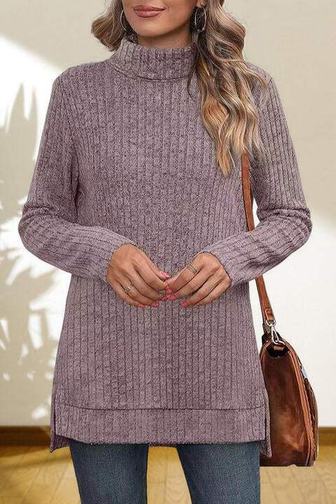 Turtleneck High Low Top - Trendsi - Flyclothing LLC