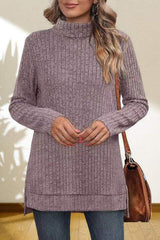 Turtleneck High Low Top - Trendsi - Flyclothing LLC