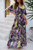 Printed Tied Half Sleeve Slit Dress - Trendsi - Flyclothing LLC