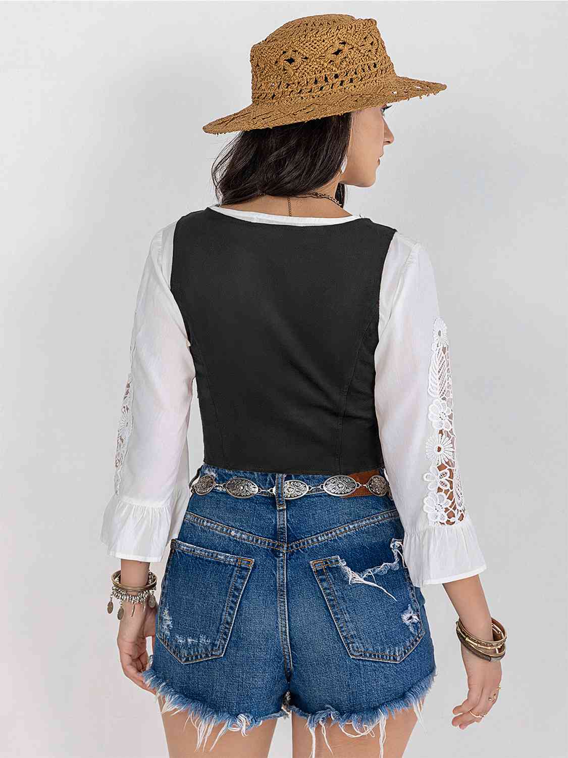 Fringe Lace-Up Vest - Trendsi - Flyclothing LLC