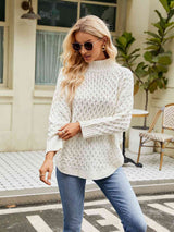 Mock Neck Slit Sweater - Trendsi - Flyclothing LLC