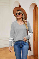 V-Neck Long Sleeve T-Shirt - Trendsi - Flyclothing LLC