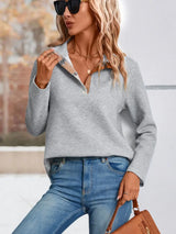 Spliced Plaid Quarter-Snap Mock Neck Top - Trendsi - Flyclothing LLC