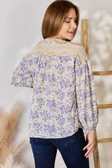 Hailey & Co Full Size Lace Detail Printed Blouse - Trendsi