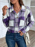 Plaid Button Up Drop Shoulder Cropped Jacket - Trendsi - Flyclothing LLC