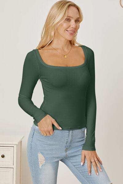 Square Neck Long Sleeve T-Shirt - Trendsi - Flyclothing LLC