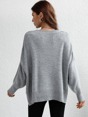 Exposed Seam Dropped Shoulder Slit Sweater - Trendsi