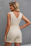 Button Front Belted Sleeveless Romper - Trendsi - Flyclothing LLC