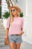 Openwork Round Neck Short Sleeve Blouse - Trendsi - Flyclothing LLC