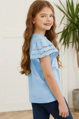 Round Neck Flutter Sleeve T-Shirt - Trendsi - Flyclothing LLC