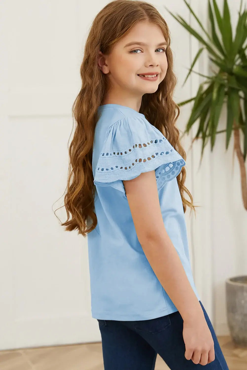 Round Neck Flutter Sleeve T-Shirt - Trendsi - Flyclothing LLC