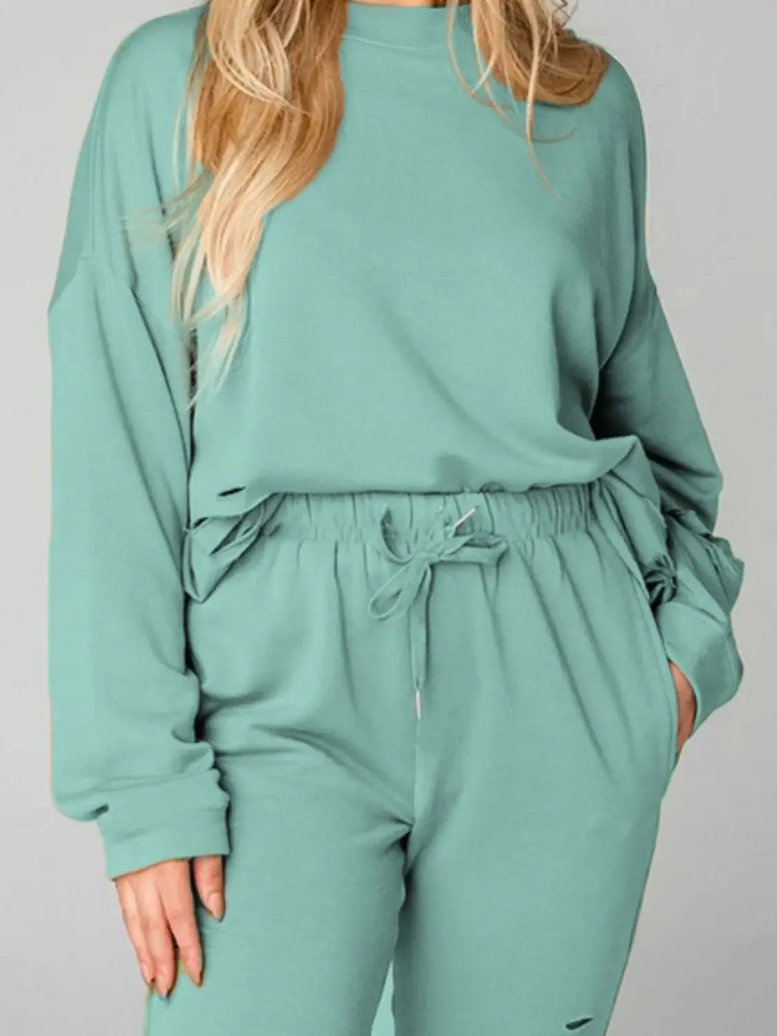 Distressed Sweatshirt and Joggers Set - Trendsi - Flyclothing LLC