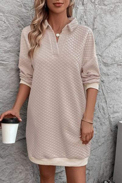 Johnny Collar Dropped Shoulder Dress - Trendsi - Flyclothing LLC