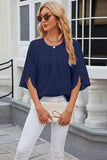 Round Neck Slit Half Sleeve Top - Trendsi - Flyclothing LLC