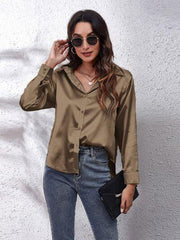 Button Up Collared Neck Long Sleeve Shirt - Trendsi