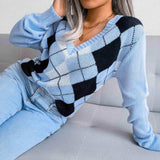 Geometric V-Neck Sweater - Trendsi - Flyclothing LLC