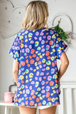 First Love Printed V-Neck Short Sleeve Blouse - Trendsi