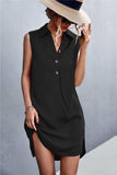 Buttoned Johnny Collar Sleeveless Dress - Trendsi - Flyclothing LLC