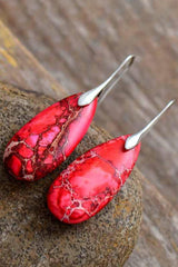 Handmade Teardrop Shape Natural Stone Dangle Earrings - Trendsi