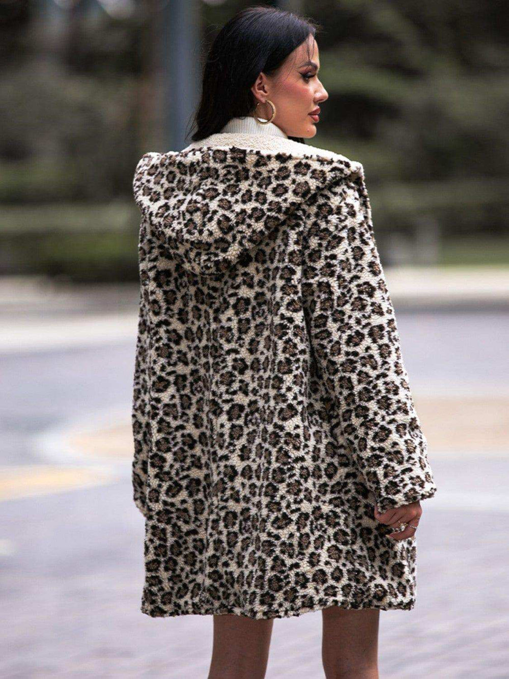 Leopard Hooded Coat with Pockets - Trendsi - Flyclothing LLC