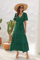 Swiss Dot Tied Surplice Short Sleeve Dress - Trendsi - Flyclothing LLC