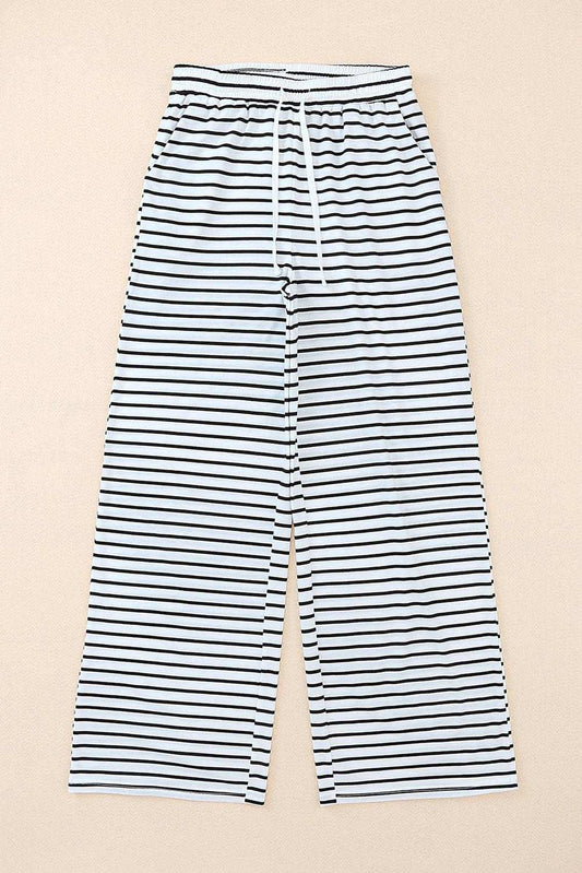 Striped Drawstring Waist Wide Leg Pants - Trendsi - Flyclothing LLC