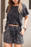 Heathered Round Neck Top and Shorts Lounge Set - Trendsi - Flyclothing LLC