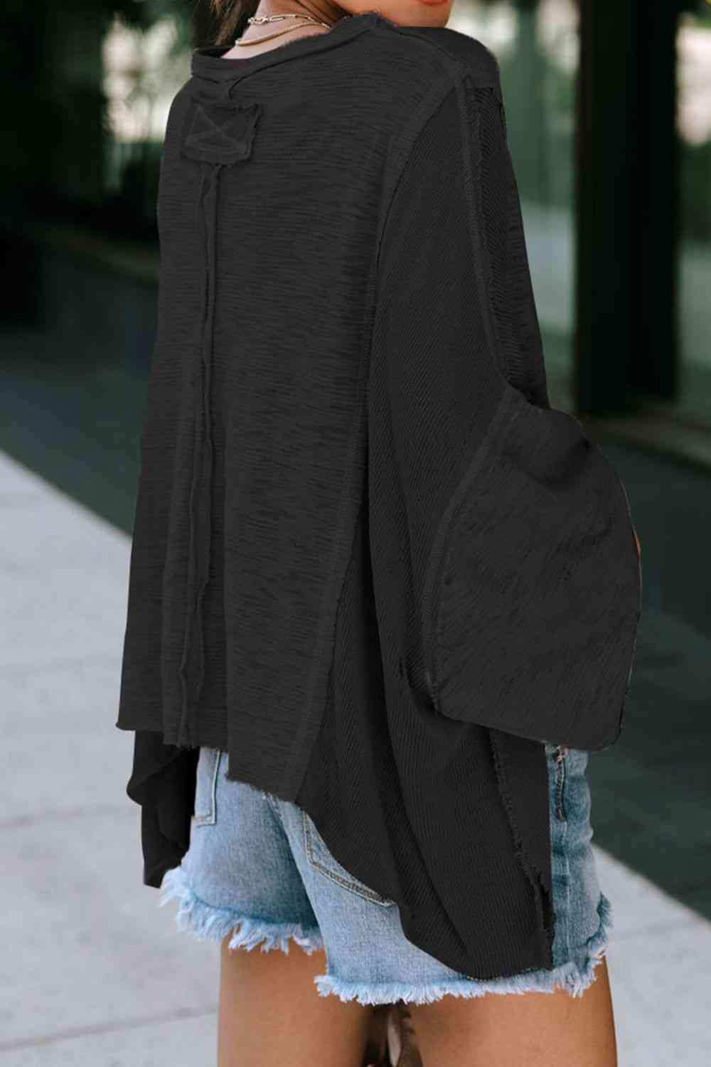 Exposed Seam Round Neck Top with Pocket - Trendsi - Flyclothing LLC