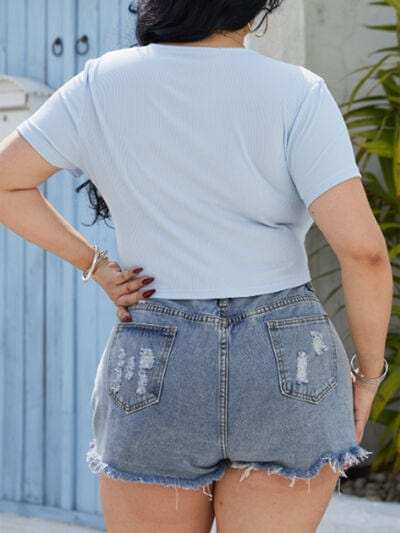 Plus Size Ruched Surplice Short Sleeve Blouse - Trendsi - Flyclothing LLC