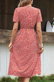 Ditsy Floral Button Front Tied Puff Sleeve Dress - Trendsi