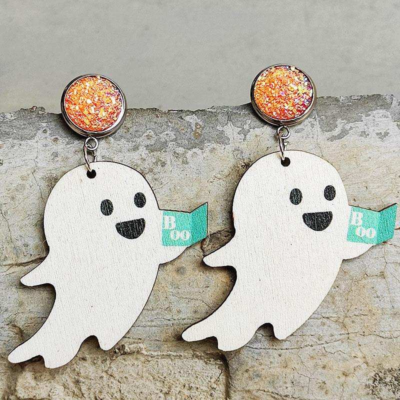 Ghost Shape Wooden Dangle Earrings - Trendsi - Flyclothing LLC