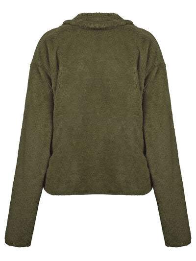 Plush Open Front Dropped Shoulder Jacket - Trendsi - Flyclothing LLC