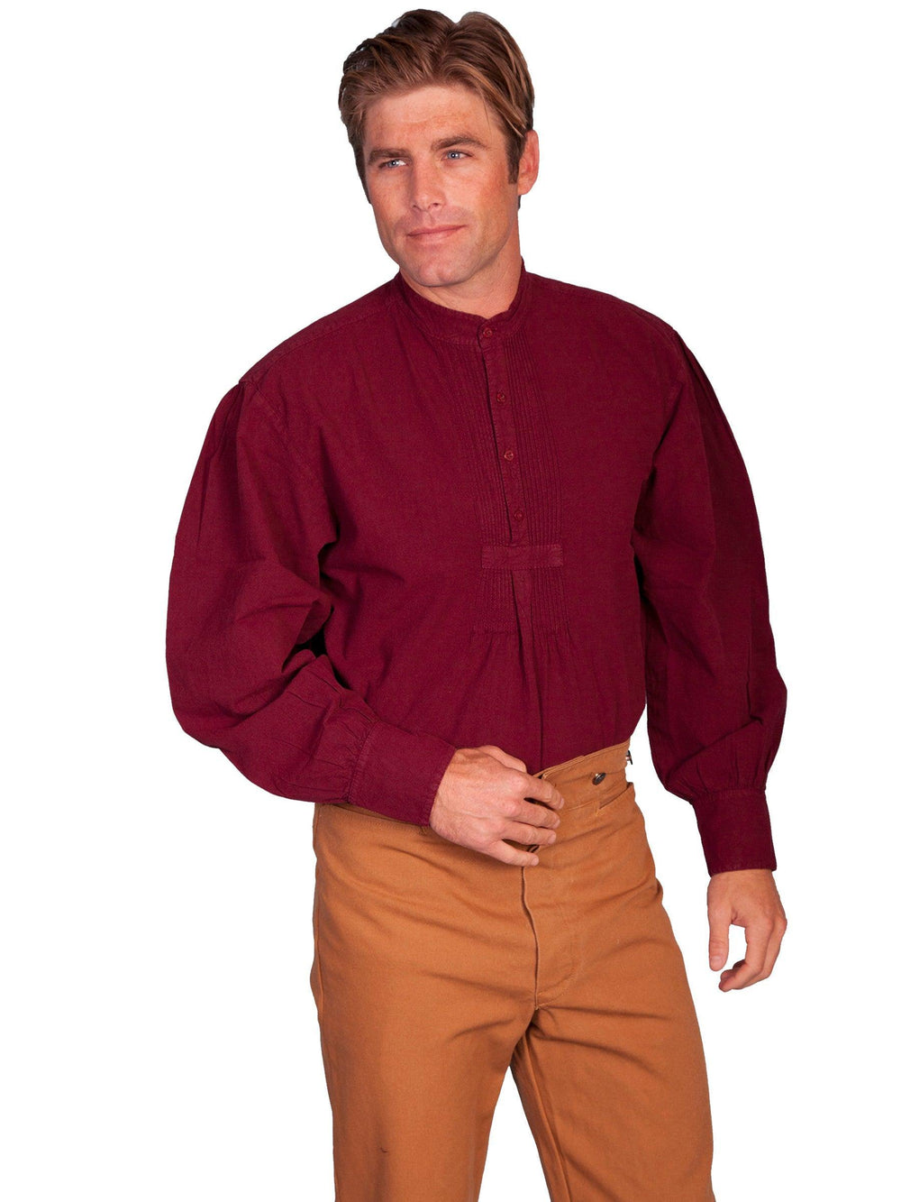 Scully Leather Burgundy Pleated Front Pullover Mens Shirt - Scully Leather