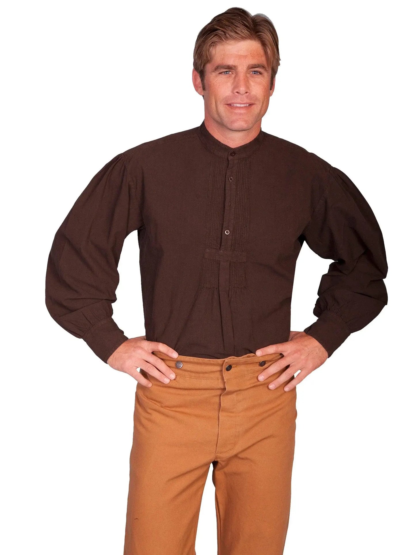 Scully Leather Chocolate Pleated Front Pullover Mens Shirt - Scully Leather - Flyclothing LLC