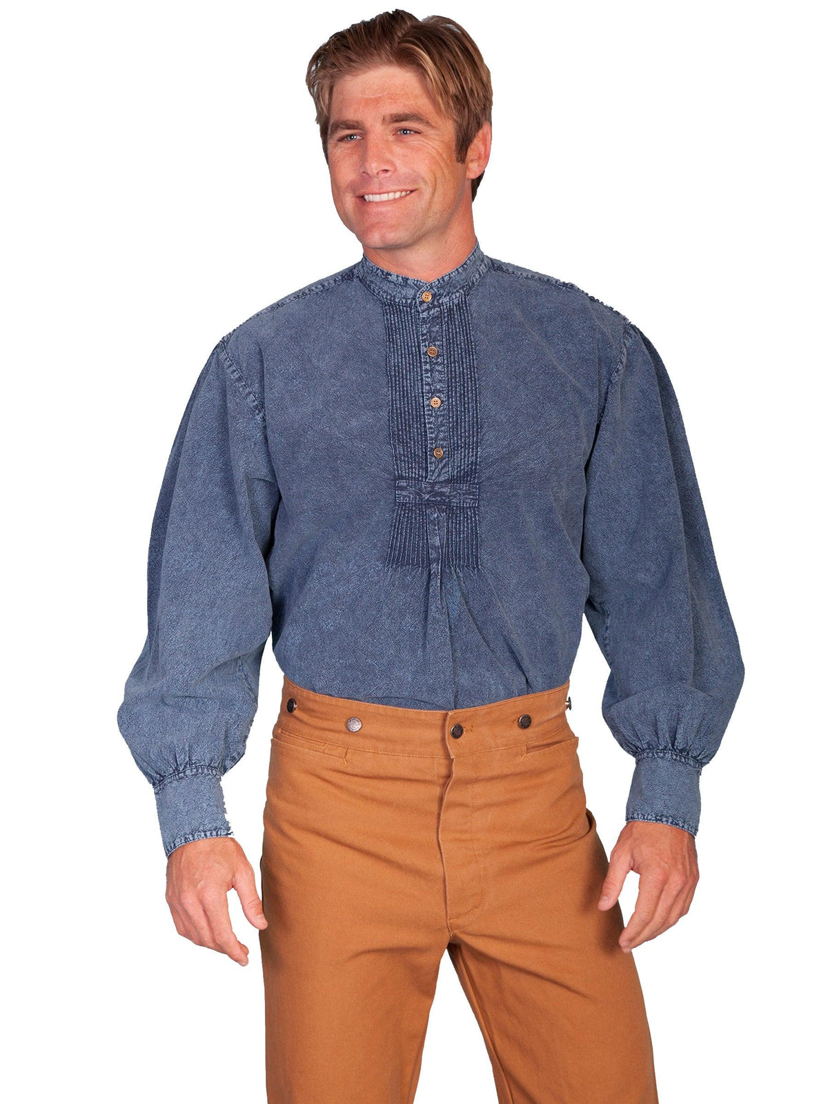 Scully Leather Dark Blue Pleated Front Pullover Mens Shirt - Flyclothing LLC