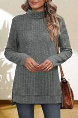 Turtleneck High Low Top - Trendsi - Flyclothing LLC