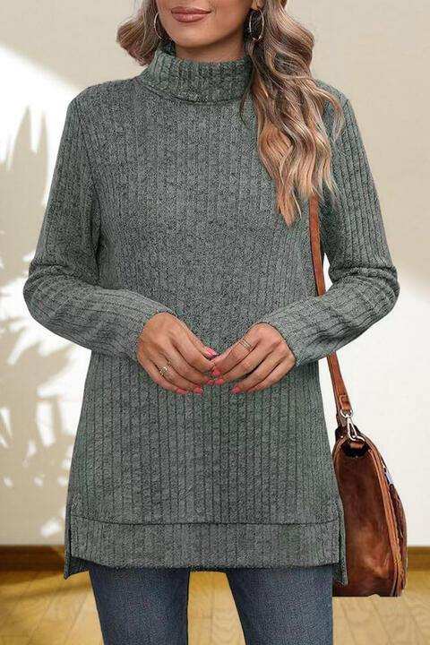 Turtleneck High Low Top - Trendsi - Flyclothing LLC