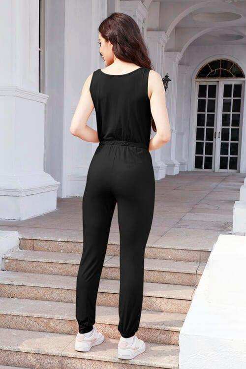 Drawstring Round Neck Sleeveless Jumpsuit - Trendsi - Flyclothing LLC