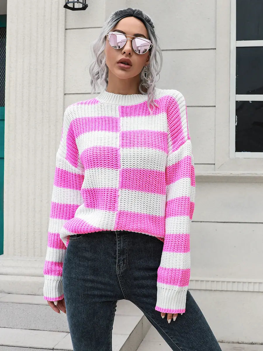 Two-Tone Dropped Shoulder Sweater - Trendsi - Flyclothing LLC