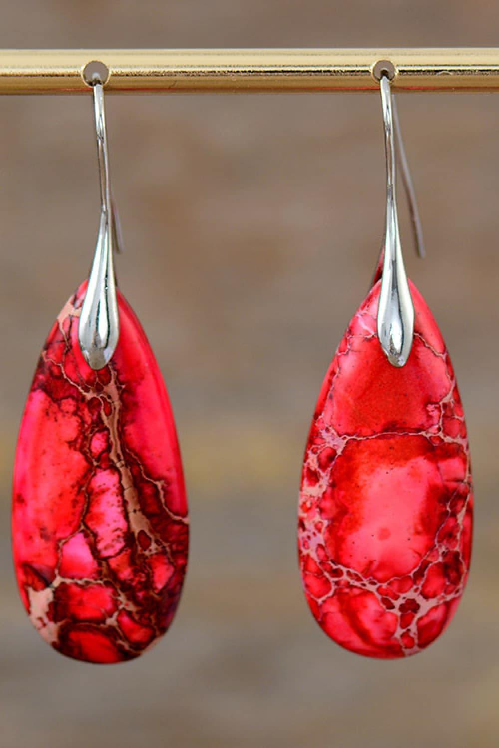 Handmade Teardrop Shape Natural Stone Dangle Earrings - Trendsi